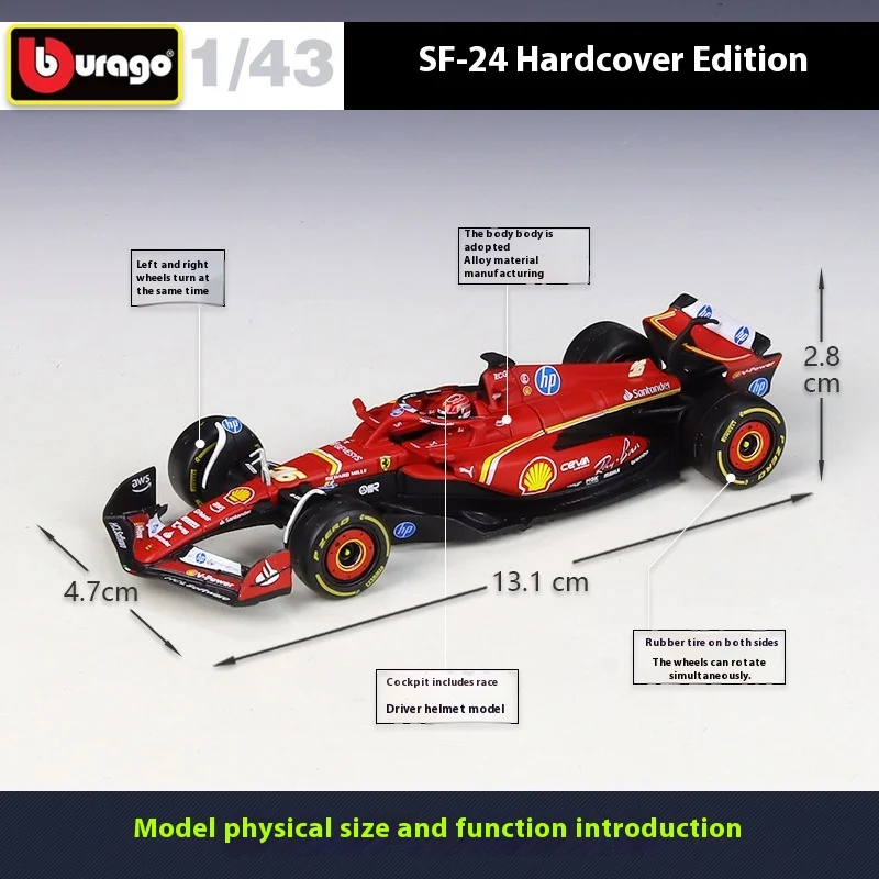 Hardcover edition F1 SF-24 racing ornaments in 2024 season 1:43 simulation alloy Bimeigao finished car model toy