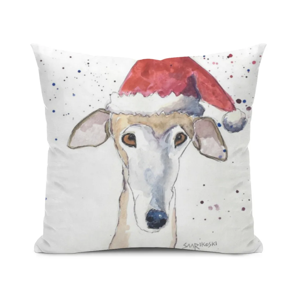 Pillow Cushion Case  Dakimakura Cover Galgo Espanol Christmas Hat Card, Brindle Greyhound Art Decorative Sleeping