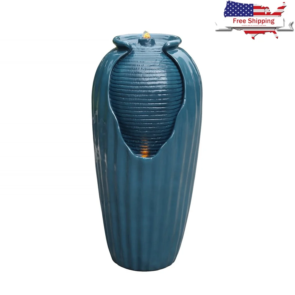 

Outdoor Indoor Water Fountain Glazed Vase Design with LED Lights Relaxing Garden Decor Yard Features