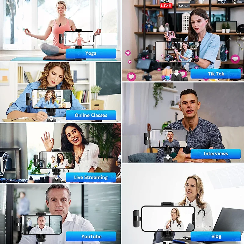 ميكروفون K9 لاسلكي Lavalier مزود بخاصية إلغاء الضوضاء وتسجيل الصوت والفيديو لهاتف iPhone/iPad/Android/Xiaomi/Samsung Live Gaming Mic