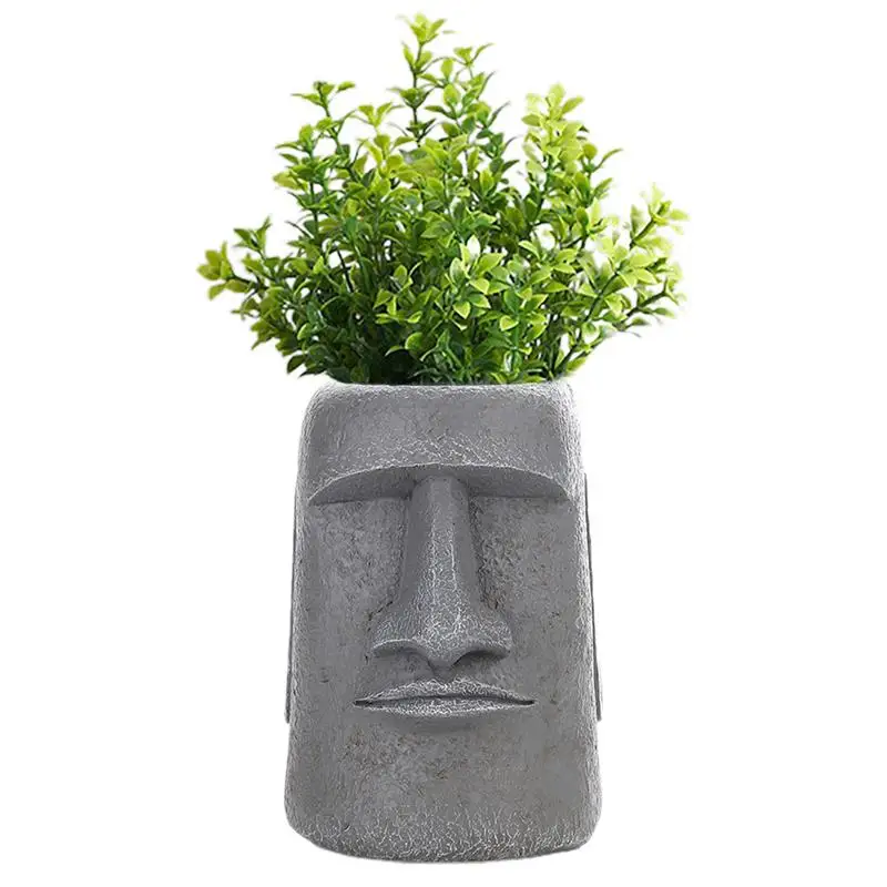 

Easter Island Planter Resin Garden Statue Succulent Pot Moai Statue Head Planter For Replanting Home Car Garden Decor