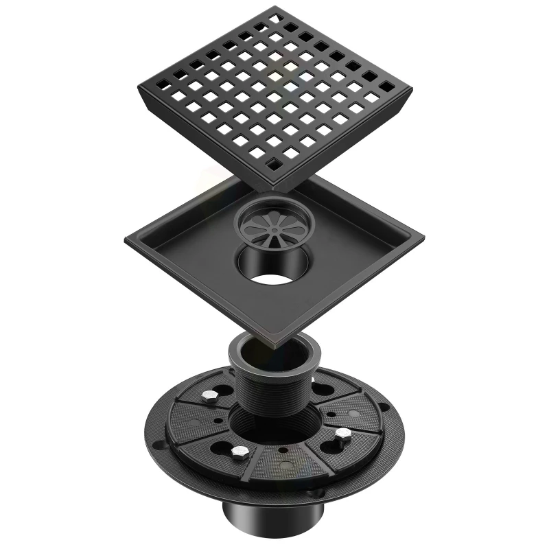 American flange square floor drain 15x15cm 304 stainless steel floor drain, kitchen square deodorant floor drain