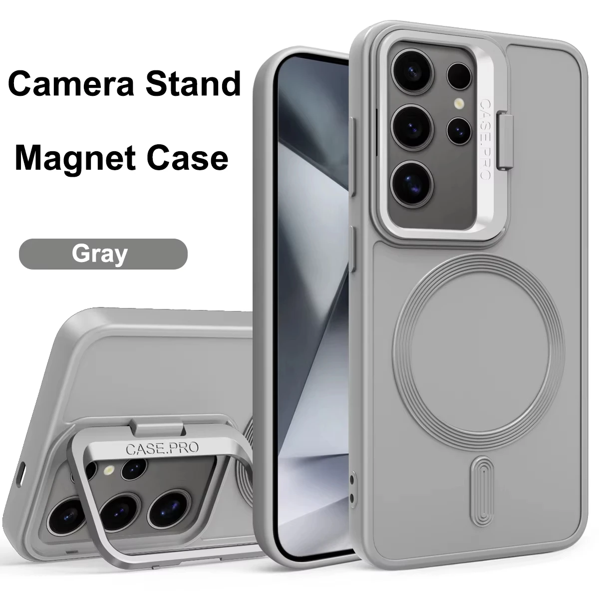 

Stand Case for Samsung Galaxy S24 S23 Ultra Plus Cover For Magsafe Magnetic Wireless Charge Shell Camera Holder Soft Matte Funda