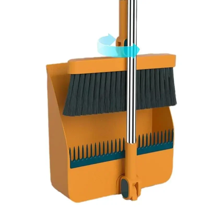 180 Degree Rotation Dustless Floor Soft Brush Home Cleaning Products Foldable Broom And Scoop Set Upright Dust Pan And Brush Set