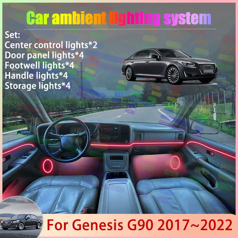 

Для Genesis G90 2017~2022 EQ900 HI MK1 2018 2019: Комплект атмосферной RGB-подсветки с эффектом потока (2/24 шт.)