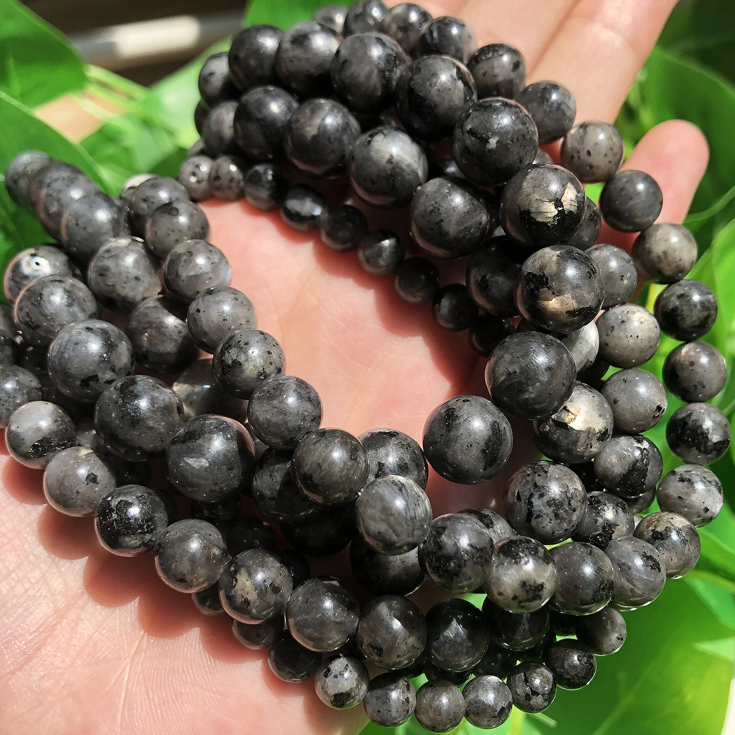 Natural Labradorite Larvikite Stone Beads Black Round Loose Beads For Jewelry DIY Making Bracelet Accessories 15