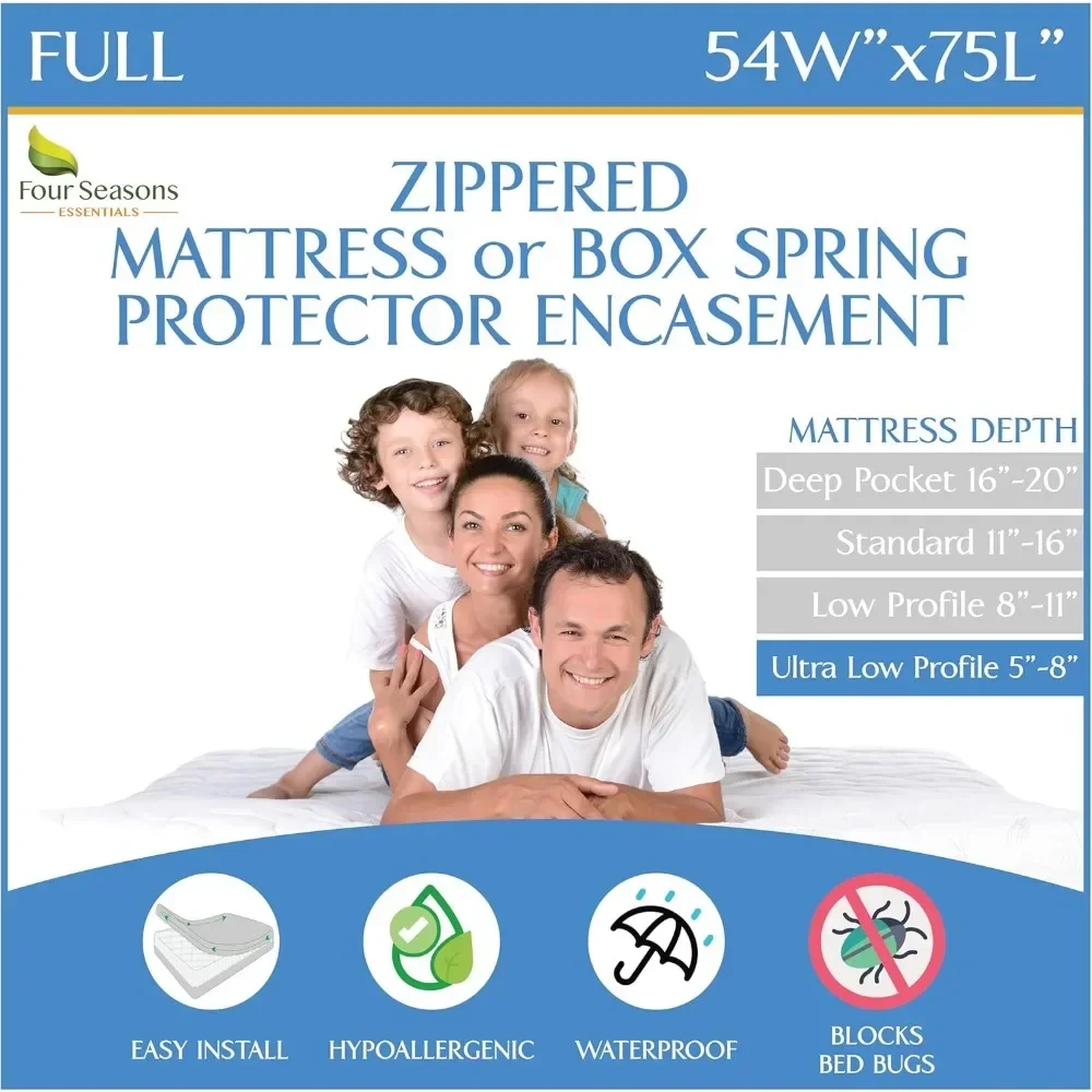 

Full Size Mattress Box Spring Encasement 5-8" Waterproof Zippered Hypoallergenic Dust Allergen Cover