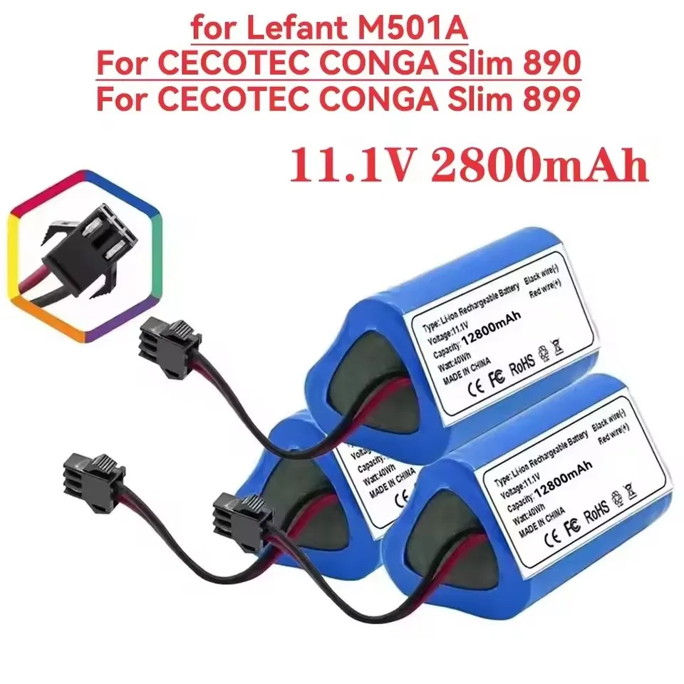 For CECOTEC CONGA Slim 890/899 wet robot vacuum cleaner large capacity 11.1V 2800mAh lithium battery，for Lefant M501A Battery