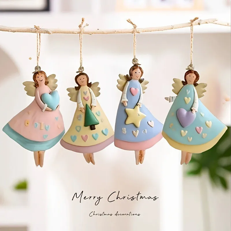 

4Pcs Christmas Vintage Wooden Angel Girl Pendant Merry Christmas New Year Pendant Gift Christmas Tree Decor Supplies
