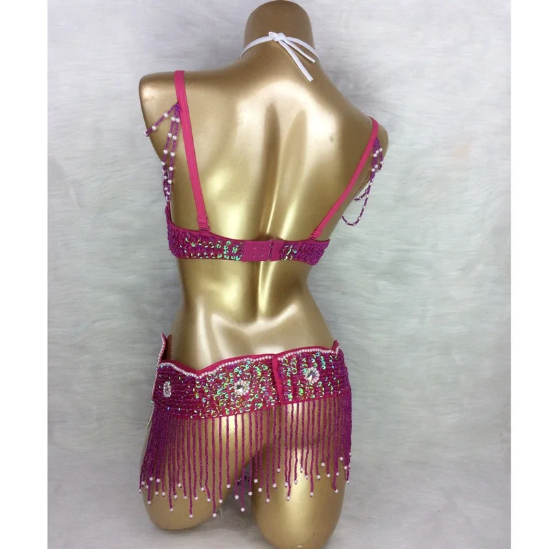 

Women's beaded belly dance costume wear Bra+Belt set Sexy ladies bellydancing Carnival costumes bellydance clothes