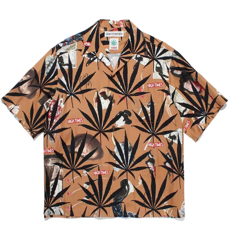WACKO MARIA ผสมสไตล์พิมพ์ Graffiti ฮาวายเสื้อแขนสั้นฤดูร้อนลําลองหลวมผู้ชายผู้หญิงเสื้อแบรนด์