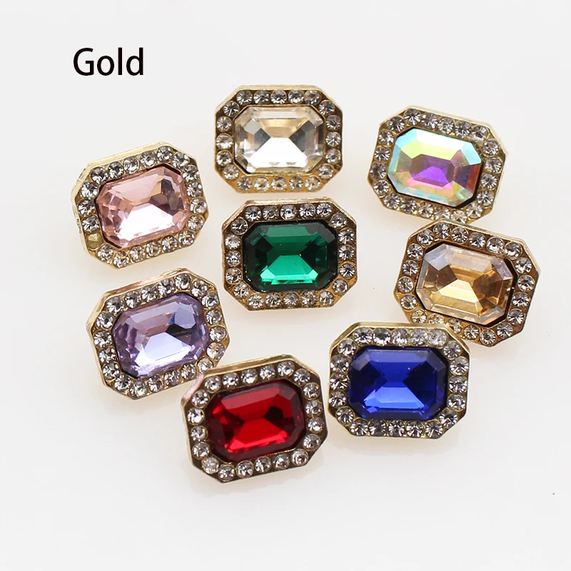10 Pcs/ Set 12*10MM Rectangle Rhinestone Buttons Sewing For Needlework DIY For Wedding Decoration Clothes Accessories