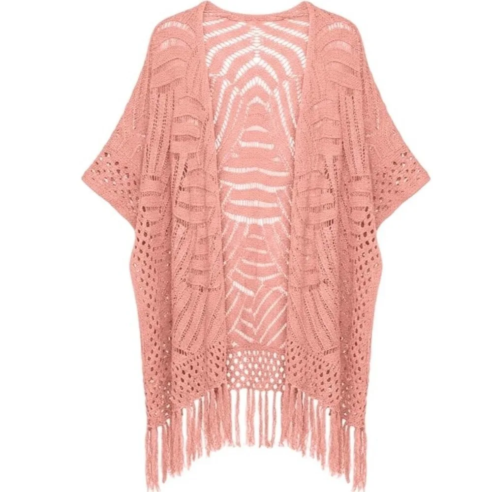 Fashion Boho Knit Cardigan Oversized Long Sleeve Knitted Sweater Lightweight Hollow Out Beach Cover Up For Women