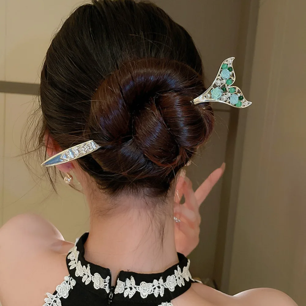 Fish Tail Shape Flower Pearl Fish Tail Hair Stick Hair Chopsticks Jewelry Ornaments Chinese Pearl Headwear Hair Sticks for Buns