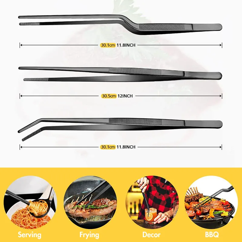 Pinzette da cucina 3 pezzi pinze con punte seghettate, Set di pinzette da cuoco in acciaio inossidabile, utensili da cucina per barbecue, placcatura e servizio  15