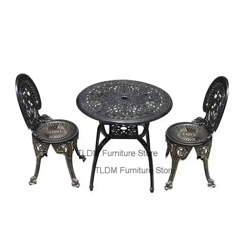 Table European Luxury Villa Garden Furniture Sets Cast Aluminum Waterproof and Chairs Outdoor Patio Dinning Table Set Furniture