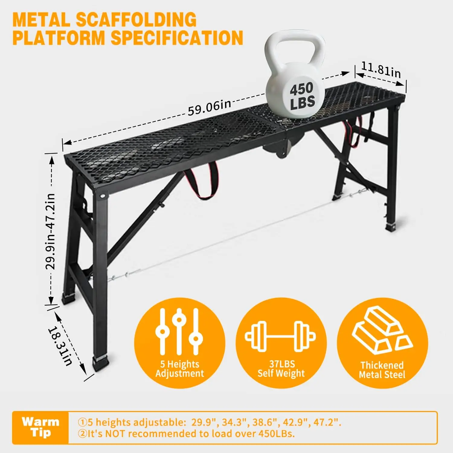 

Scaffolding Work Platform, 29.9" to 47.2" Height Adjustable Work Platform, Foldable Scaffold for Building Construction,Hot Sale