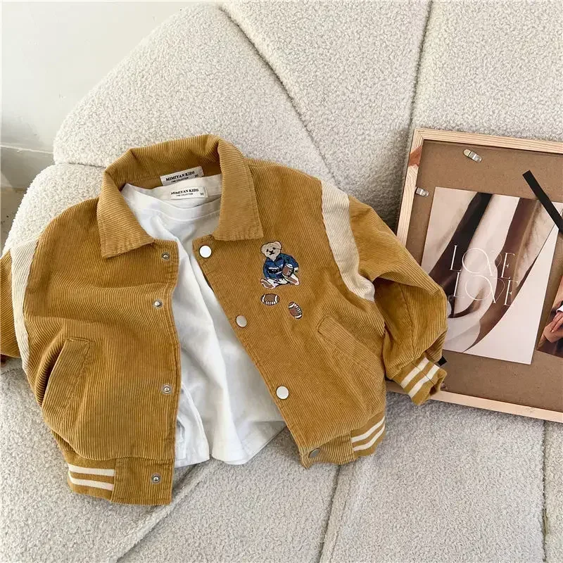 Fashion Baby Girl Boy Corduroy Jacket Casual Cartoon Embroidery Infant Toddler Child Coat Fall Spring Kid Outwear Baby Clothes