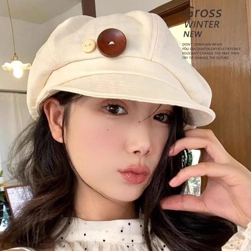 Retro Knopf Cord Achteckige Kappe Für Frauen Maler Künstler Hut Japanische Mädchen Braun Schirmmützen Herbst Winter Berets – Detail 15