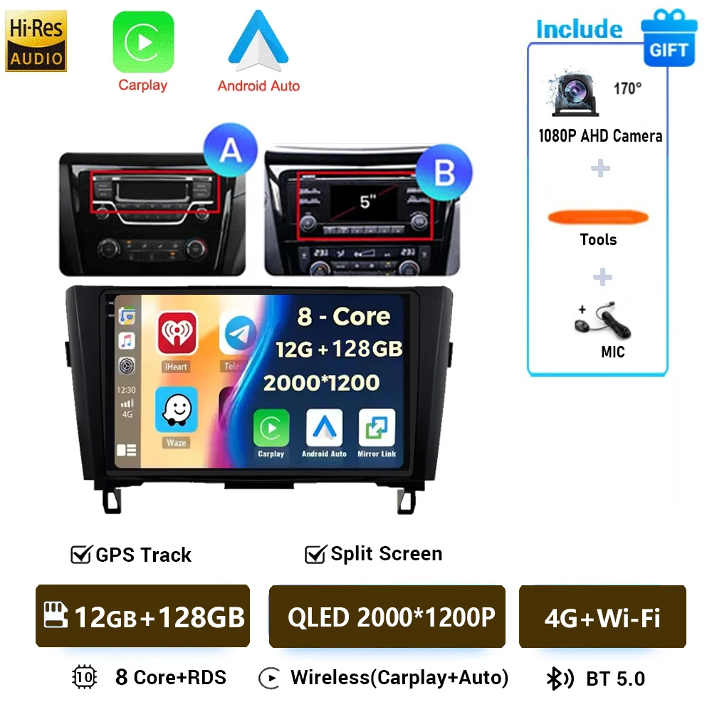 Autoradio Android 16 Voor Nissan X-Trail Qashqai 2 J1T32 Qashqai J10 J11 2014 2015 2016 2017 2018 2019 Multimedia DSP 4G LTE DVD