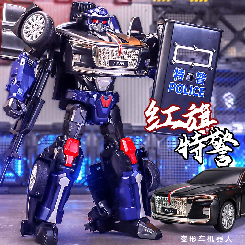 Em estoque li jiang transformação li jiang h9 genuíno hong qi h9 polícia estilo do carro figura de ação robô modelo coleção brinquedos presentes