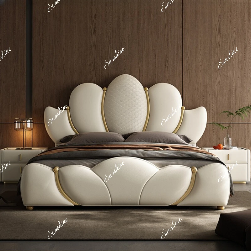 Modern light luxury, premium luxury master bedroom, Italian style, leather double bed simple and modern