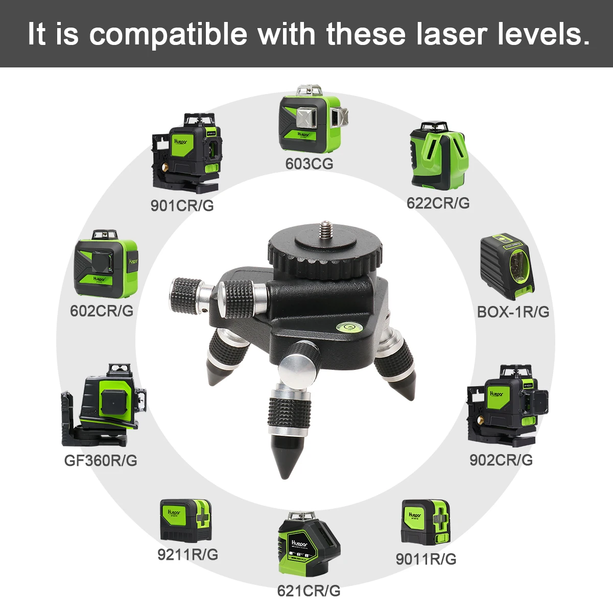 Imagem -06 - Adaptador Giratório de Tripé Huepar 360 ° Base Microajustável de Ajuste Fino para Nível a Laser com Bolha de Nivelamento Montagem de Rosca de 8