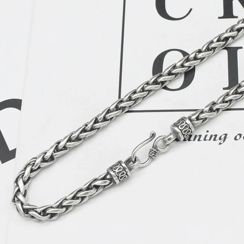S925 Sterling Silver Necklace Vintage Personalized Gothic Style Simple Handmade Texture Couple Chain with Jewelry necklace