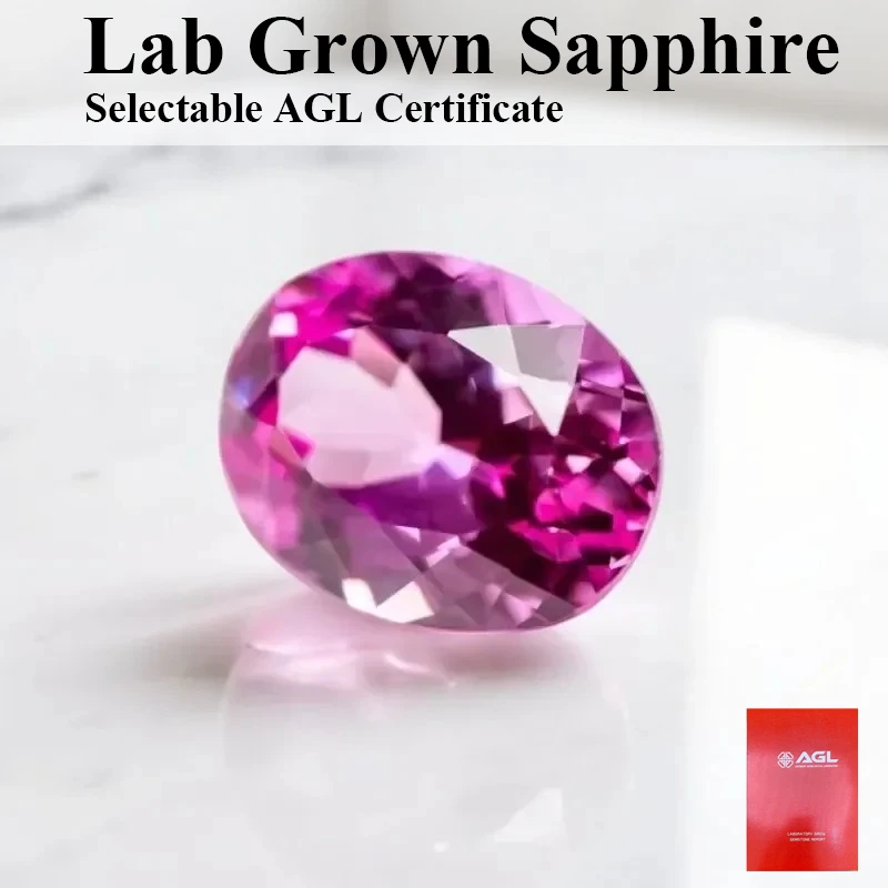 

Lab Grown Sapphire Pink Color Oval Shape Charms Gemstones Beads for Jewelry Making Material Selectable AGL Certificate