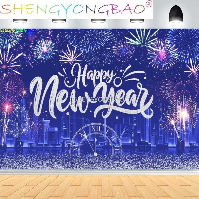 سعيد السنة الجديدة الخلفيات 2026 الملونة النيون توهج الكتابة على الجدران احتفال احتفالي بالون الأسرة حفلة صور خلفية الدعائم CN-08 #3