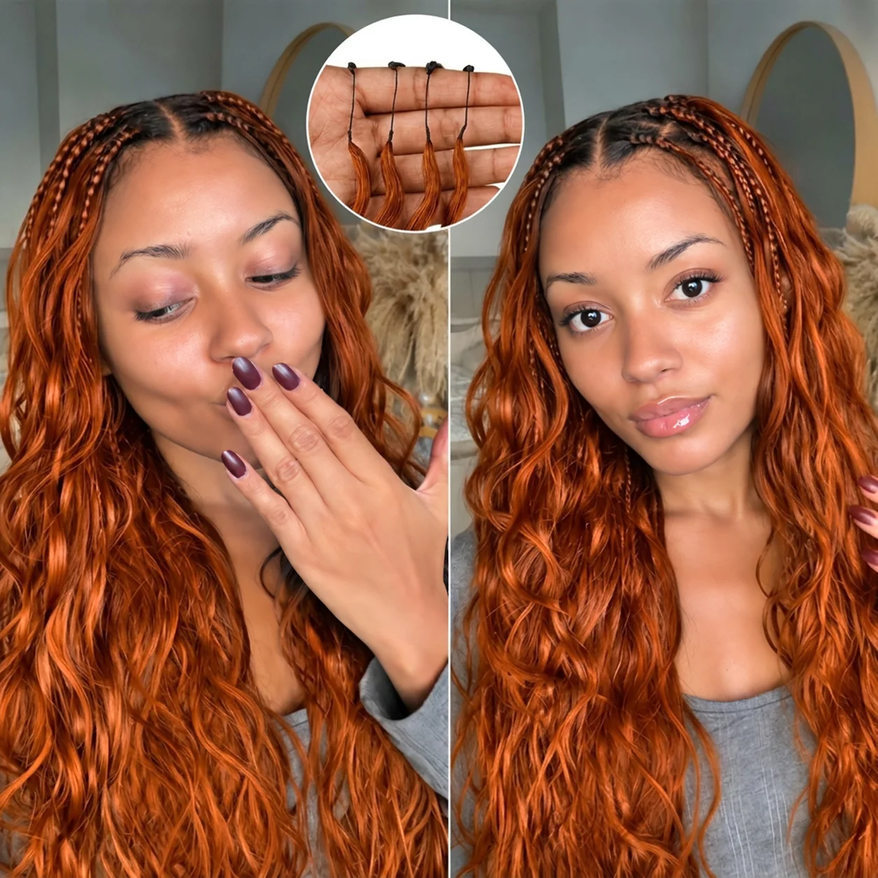 Ginger Copper Body Wave Crochet Hair Feather Extensions Knotless Pre Separated Boho Braids Soft Natural Texture Hair For Women