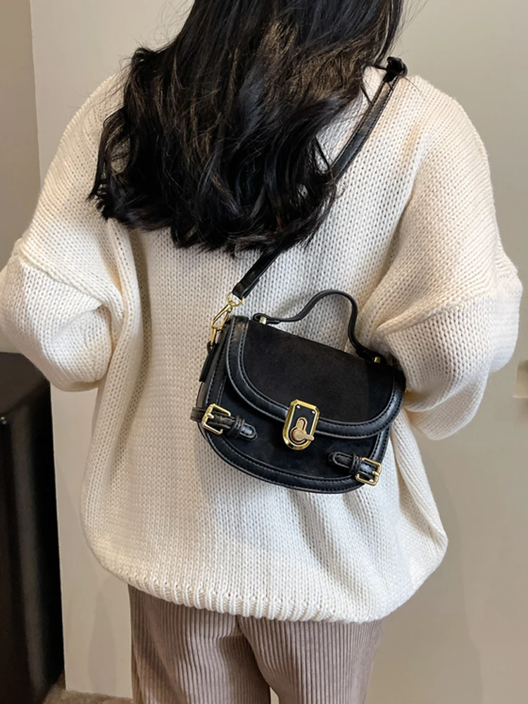 Vintage Women\'s Underarm Shoulder Bags 2024 Spring Fall New Trend PU Suede Textured Hasp Crossbody Bag Lady Versatile Handlebags
