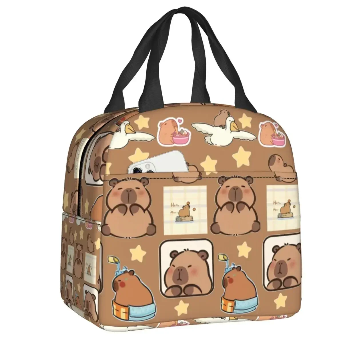 Custom Capybara Thermal Insulated Lunch Bags Women Portable Lunch Container for Outdoor Camping Travel Storage Food Box