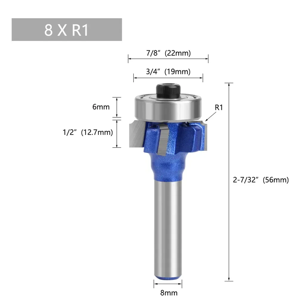 8mm Shank 4 Teeth Wood Router Bit Woodworking Milling Cutter R1 R2 R3 Trimming Edge Woodworking Tools