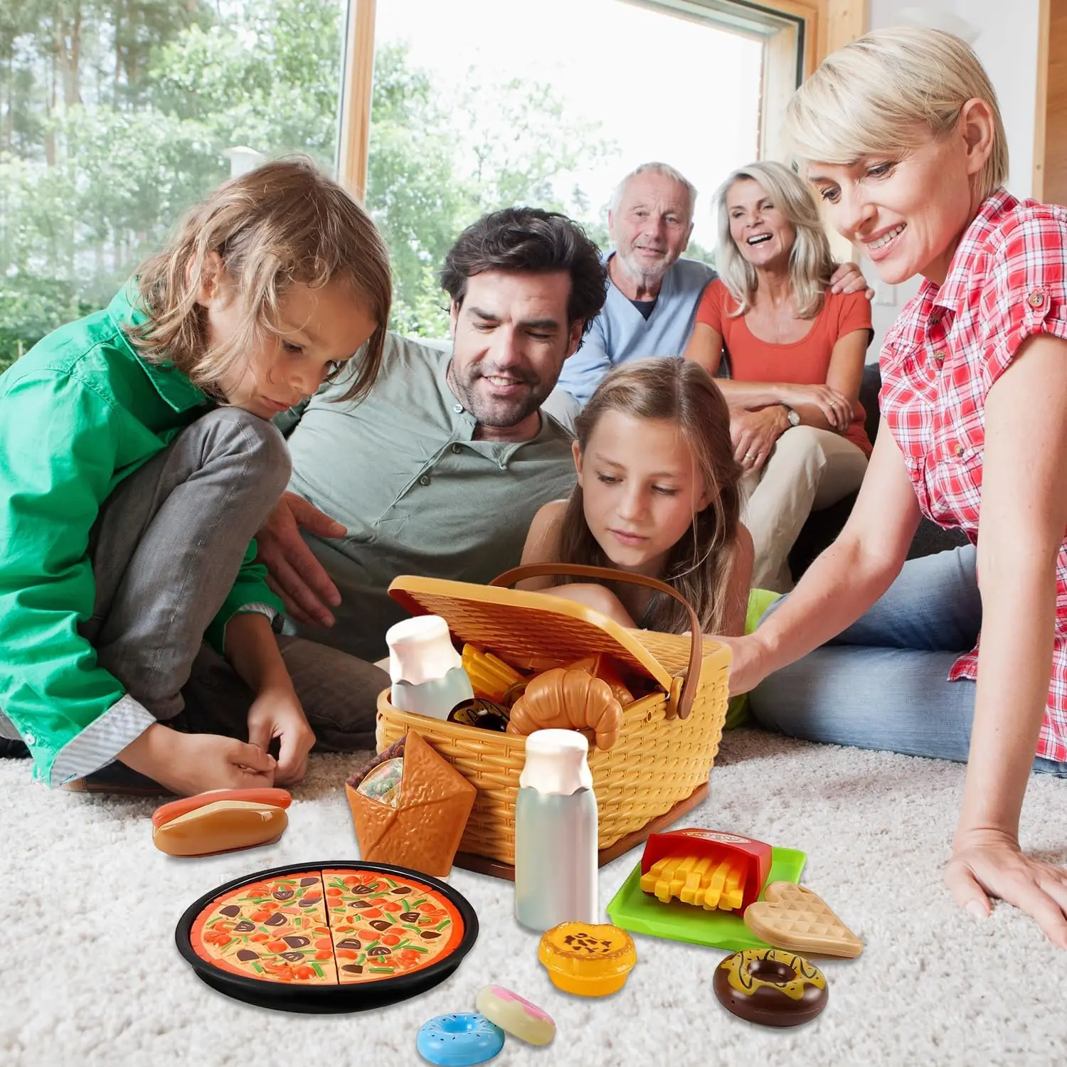 Juego de cortar comida, juego de cocina, cesta de comestibles, juguetes de comida para niños pequeños, niñas y niños, frutas postizas educativas, verduras