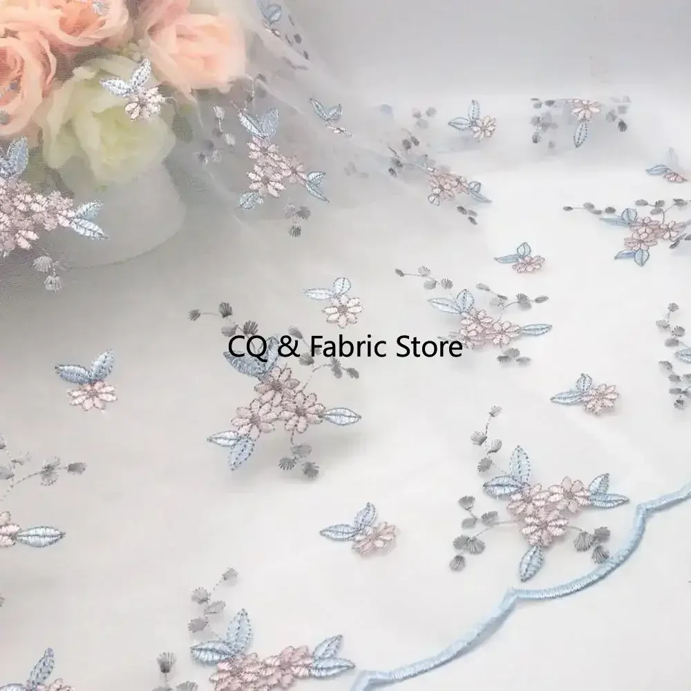 1 metro 143 cm fiore ricamato morbido tulle fiore tessuto a rete vestiti per ragazze donne vestono materiale fai da te decorazione per feste a casa