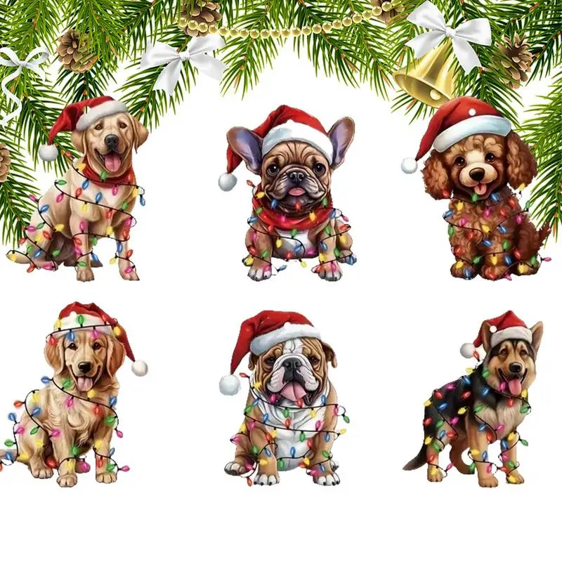 2D Dog Christmas Tree Ornaments 6X Holiday Decoration Christmas Hat Dog Pendant 2D Acrylic Decorative Christmas Holiday Party