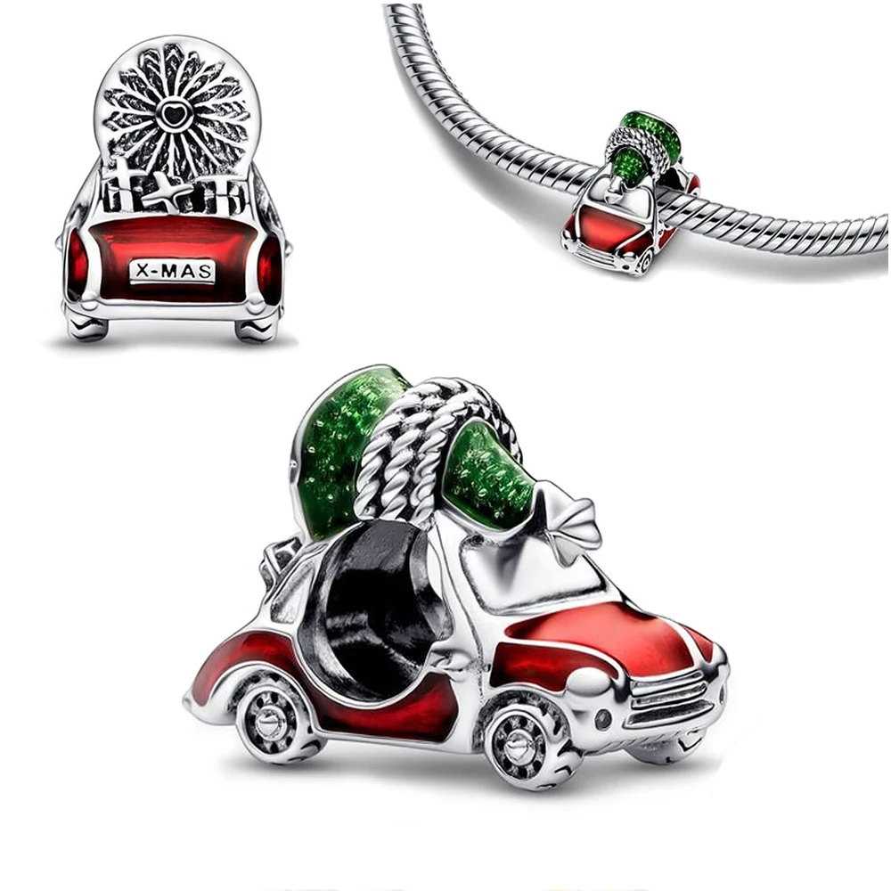 Festive Car & Christmas Tree Charm Silver Plated Fit Pandora Charms Silver 925 Original Bracelet for Jewelry Making