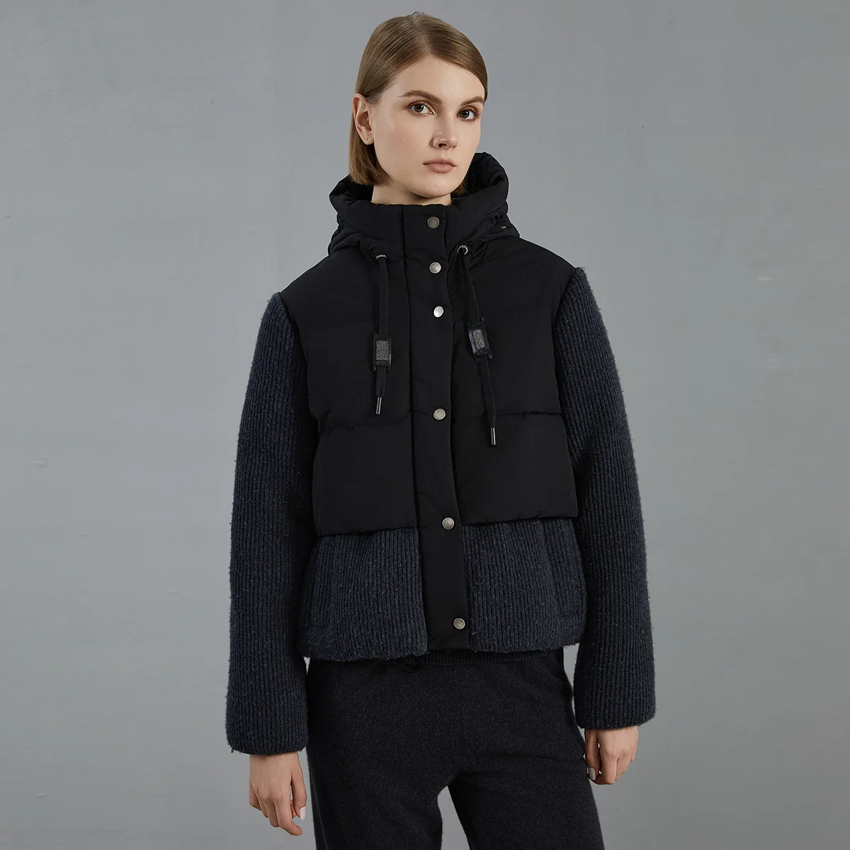 BC800 High Quality Luxury  Wool Patchwork White Goose Down Down Jacket Winter Women\'s Clothing