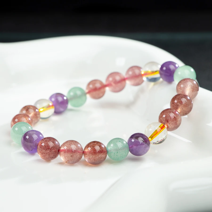 

TIMESWIND Original Natural Strawberry Crystal Treasure Purple Yellow Round Beads Bless Women Bracelet with Certificate