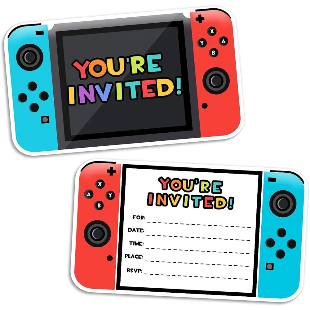 15 Sheets Creative Games Console Invitations Cards for Kids Boy Game on Theme Birthday Game Night Party Invitation Decoration