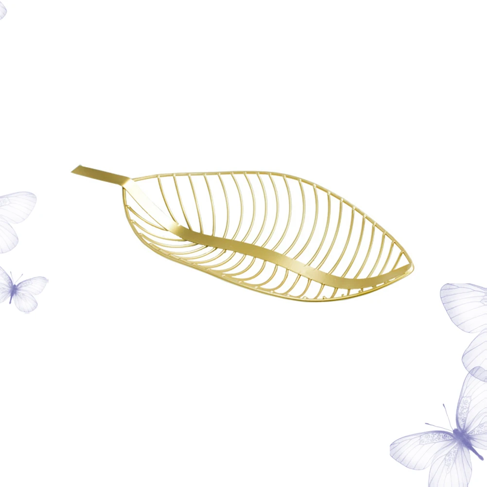 

Iron Fruit Basket Leaf Shape Tray Snack Food Plate Dried Golden Coffee Table Dish Home Decor Party Picnic Outdoor Use Easy Clean