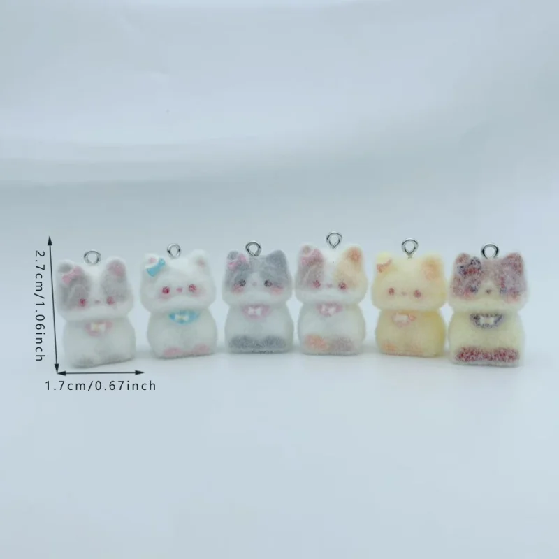 10Pcs Mixed Flocked Kitten Resin Charms Cute Mini Flocking Cat Pendant DIY Handmade Bracelet Keychain Necklace Craft Supplies image 6