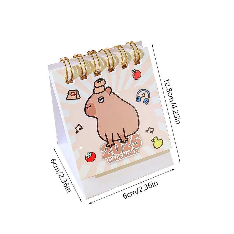 Willekeurige Een 2025 Leuke Capybara Mini Compacte Kalender Creatieve Thuis Desktop Ornament Spoel Maandkalender Draagbare Plan Boek Gift