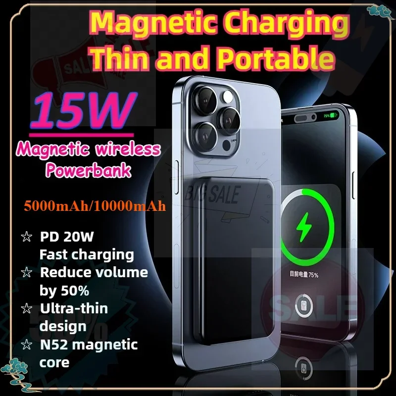 SWZY 5000mAh/10000mAh PD20W Two-way Fast Charging Magnetic Wireless Power Bank, Small and Portable, Fast Charging Mobile Power S
