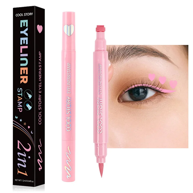 1 Stück/5 Stück Eyeliner-Stift mit Liebe/Blume/Stern-Stempel, bunter flüssiger Eyeliner, doppelseitiger Siegel, Eyeliner-Stift, schnell trocknendes Make-up