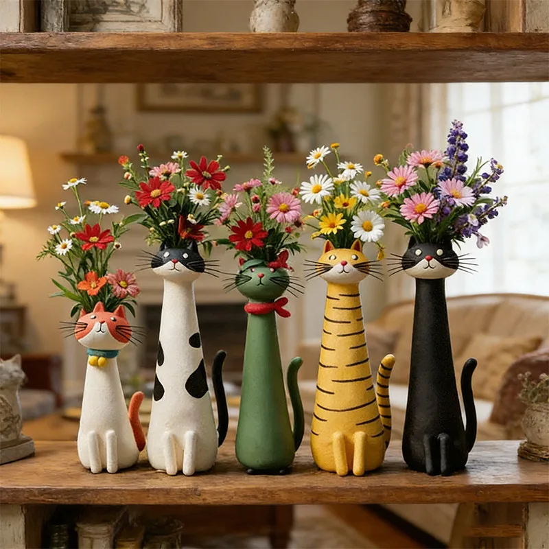 Lustige Vasen in Katzenform, Vasenornamente, Heim, Büro, Schlafzimmer, Hof, Dekoration, kreative Cartoon-Tiere, Vase, Geschenke für Kinder und Erwachsene