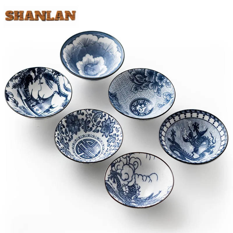 

6 шт./компл., сине-белый набор мастер-чашек ручной работы, керамическая чашка для чая в стиле дзен, кружка для дегустации, роскошная милая чашка, личная чашка, украшение для набора чая