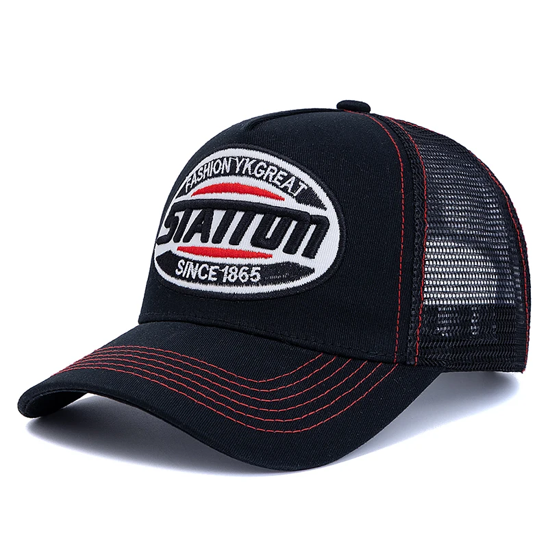 Nieuwe stijl unisex baseball cap klassieke stATION brief patroon mesh cap mannen en vrouwen ademende streetwear zomer trucker hoed