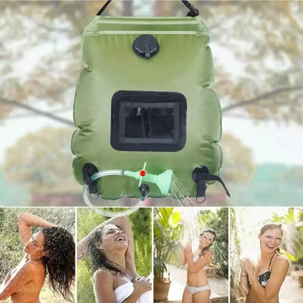 20-litre shower bag. A solar-heated shower bag designed specifically for camping, providing hot water at 45 °C, making it ideal